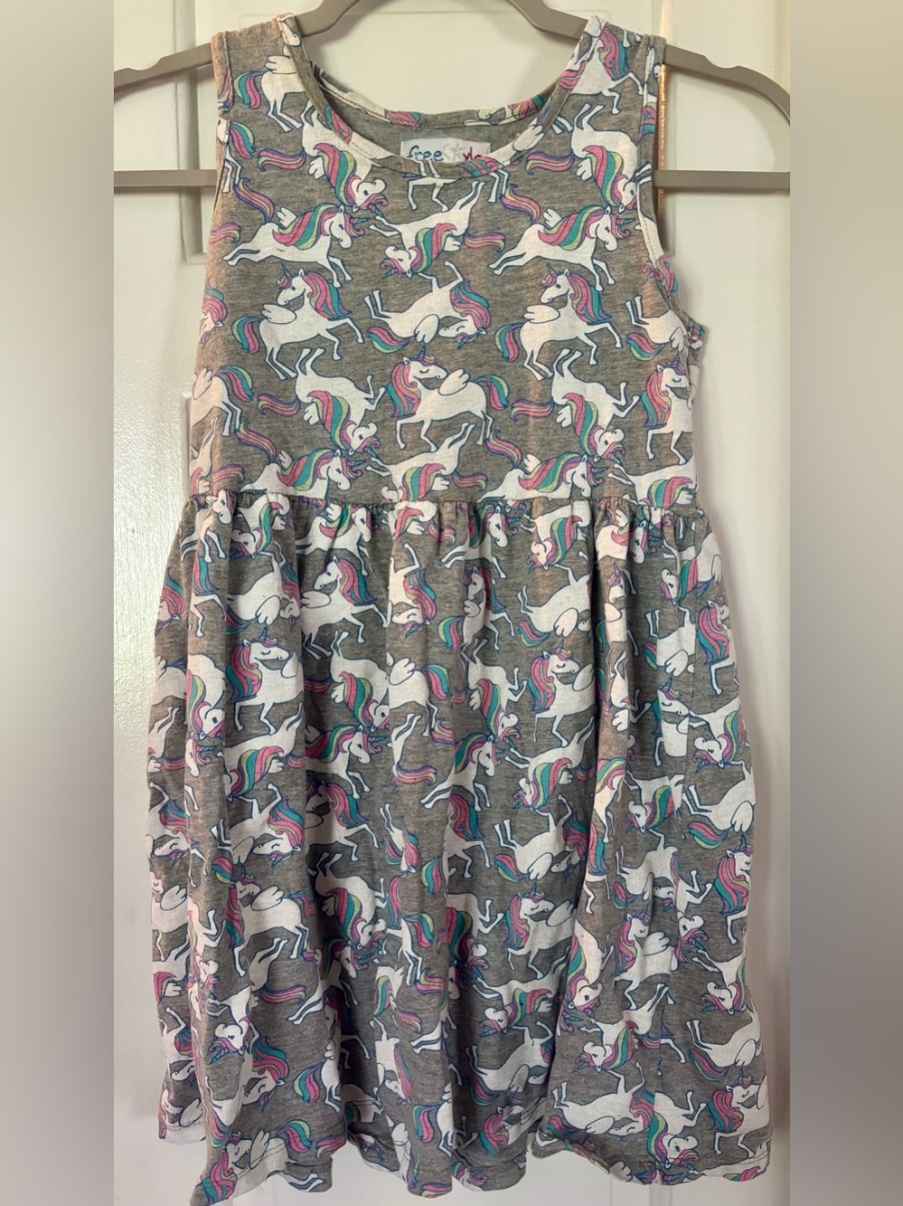 Girls' Unicorn Print Gray Sun Dress- size 10